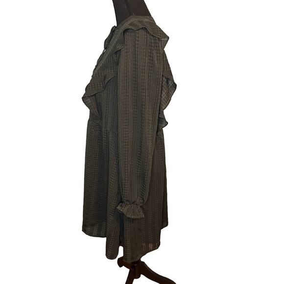 LOFT Green Textured Long Sleeve Ruffle Keyhole Neckline Dress - Picture 2 of 9